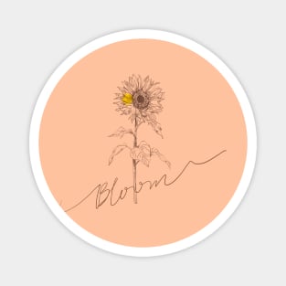 Line art sunflower with hand lettering "Bloom" Magnet